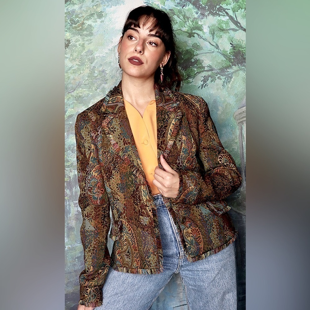 Anthropologie Acorn Open Jacket size 6• Paisley Tapestry Jacket.